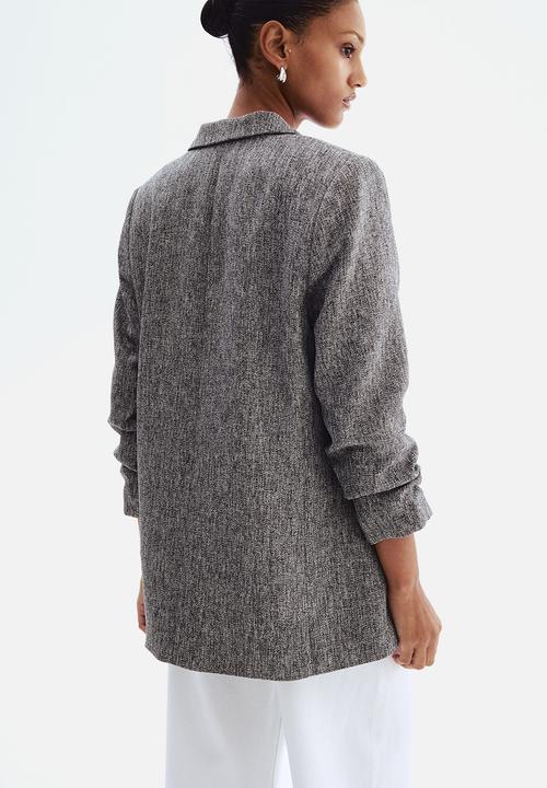 H&M - Gathered-sleeve blazer - grey marl
