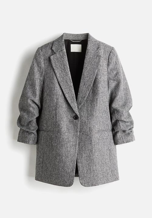 H&M - Gathered-sleeve blazer - grey marl