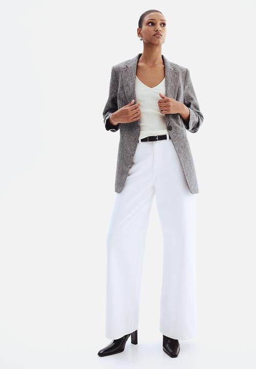 H&M - Gathered-sleeve blazer - grey marl