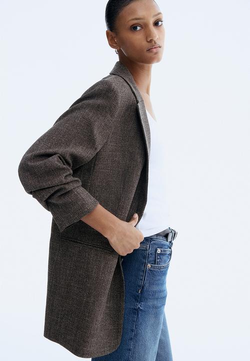 H&M - Gathered-sleeve blazer - brown