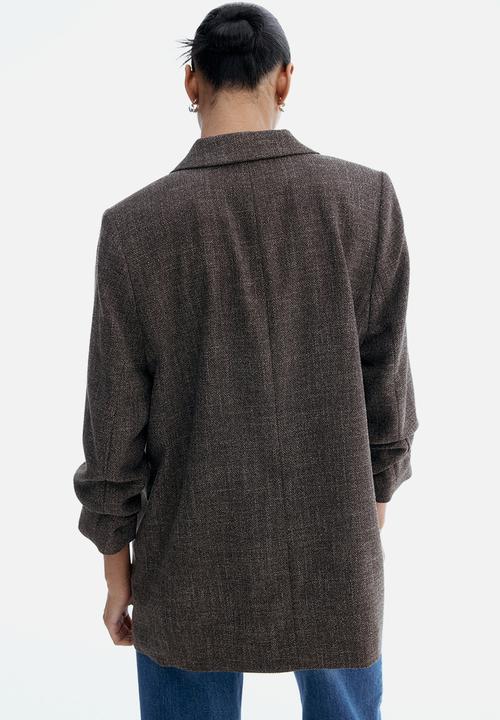 H&M - Gathered-sleeve blazer - brown