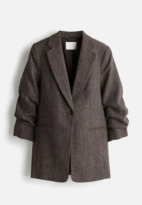 H&M - Gathered-sleeve blazer - brown