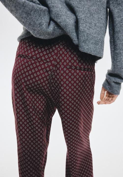 H&M - Pull-on trousers - burgundy/patterned 