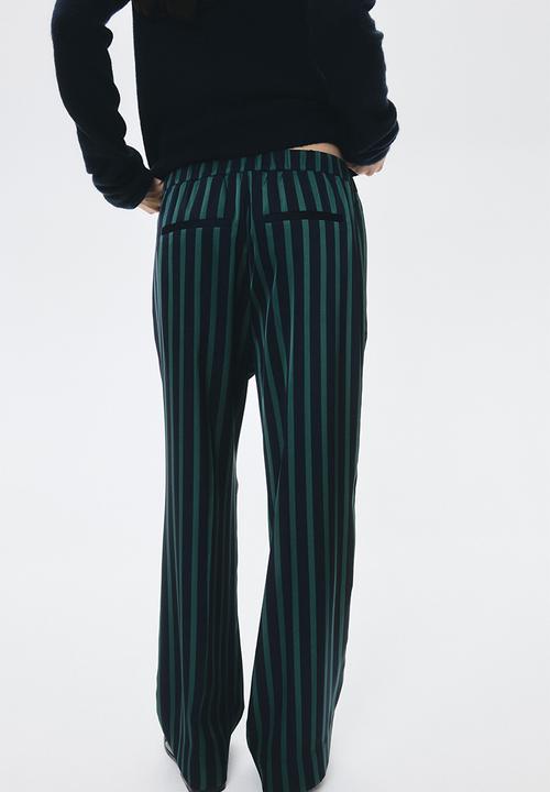 H&M - Pull-on trousers - navy blue/green striped