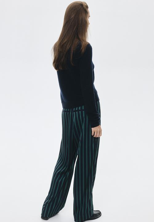 H&M - Pull-on trousers - navy blue/green striped