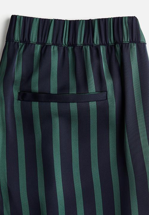 H&M - Pull-on trousers - navy blue/green striped