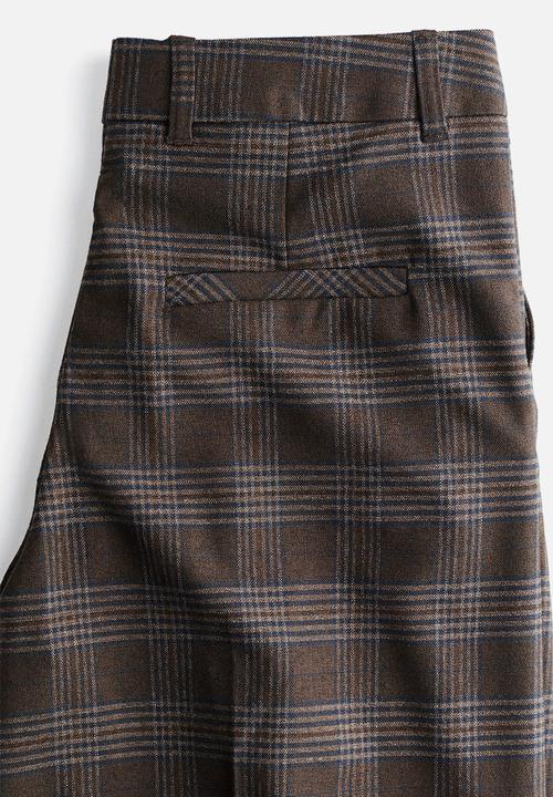 H&M - Wide tailored trousers - dark brown/checked