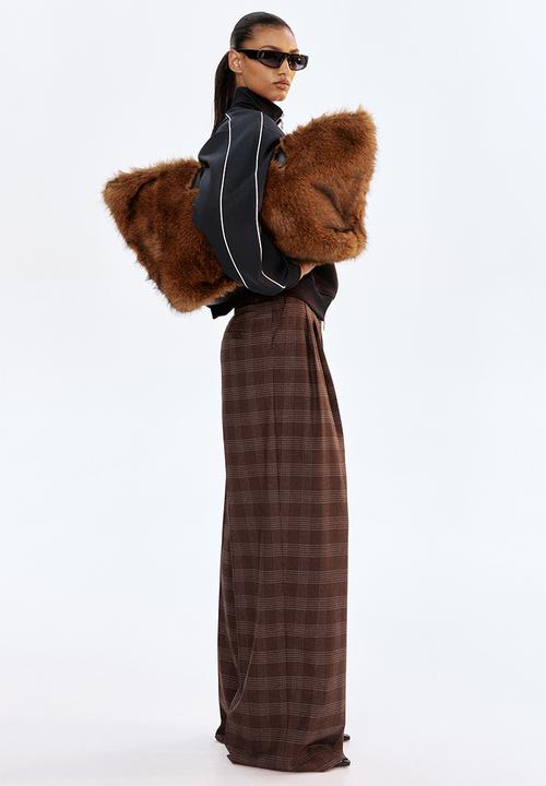 H&M - Wide tailored trousers - dark brown/checked