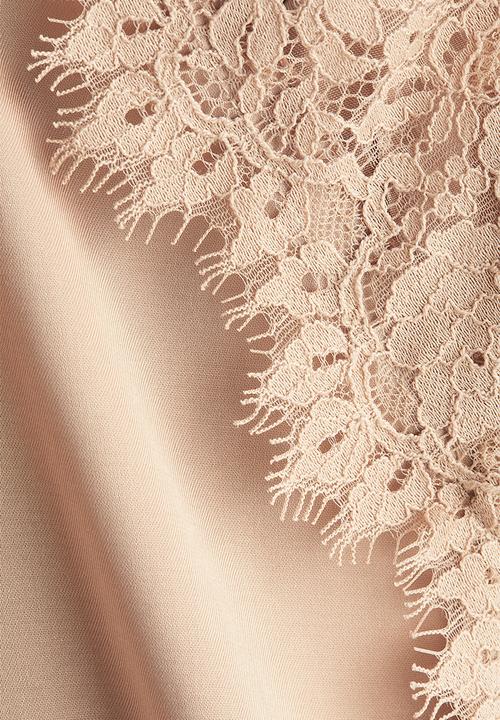 H&M - Lace-trimmed satin dress - light beige