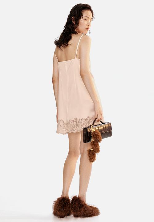 chinese dress ladies H&M Lace Frilly Sleeve Mini Beige Dress