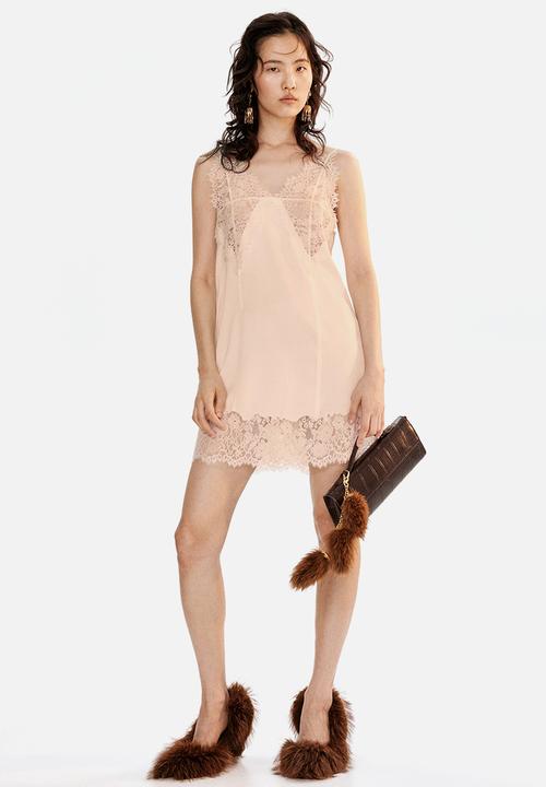 H&M - Lace-trimmed satin dress - light beige