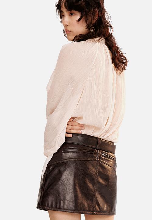 H&M - Coated mini skirt - dark brown 