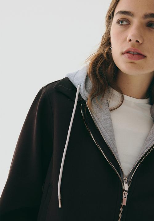 H&M - Layered scuba jacket - dark brown & grey marl
