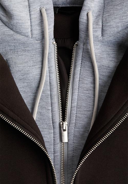 H&M - Layered scuba jacket - dark brown & grey marl