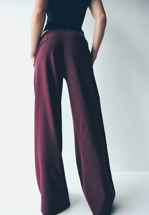H&M - Wide trousers - burgundy/pinstriped