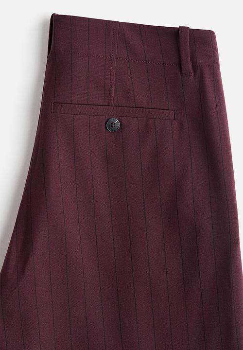 H&M - Wide trousers - burgundy/pinstriped