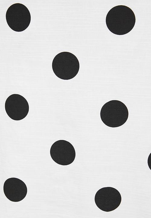 Me&B - Plus Spot Linen Blend Dress with Lace Up Detail - White