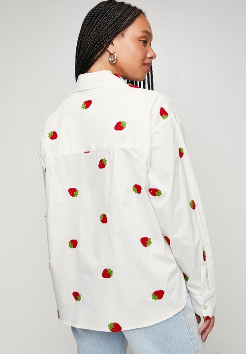 Me&B - Plus Embroidered Cotton Shirt - Strawberry