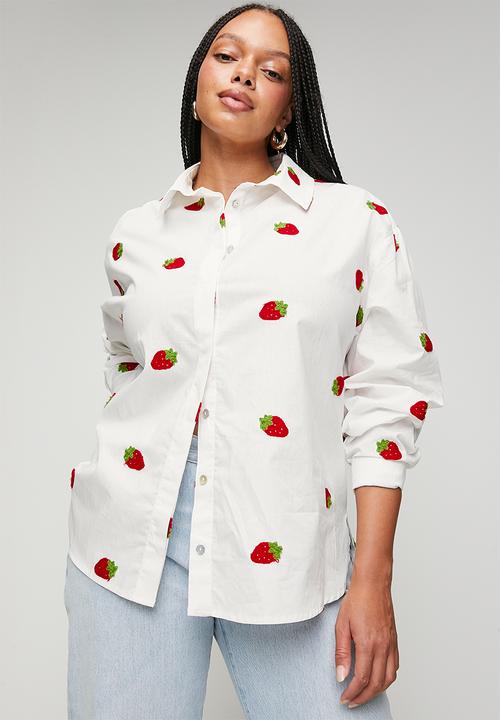 Me&B - Plus Embroidered Cotton Shirt - Strawberry