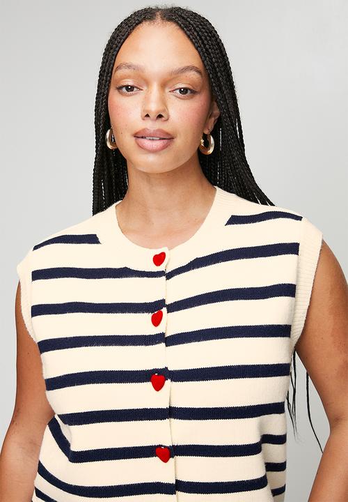 Me&B - Plus Knitwear Vest with Heart Buttons - Navy Stripe