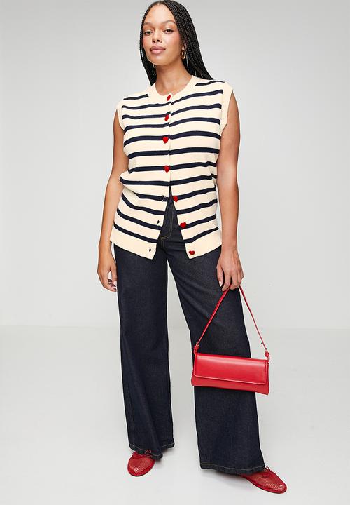 Me&B - Plus Knitwear Vest with Heart Buttons - Navy Stripe