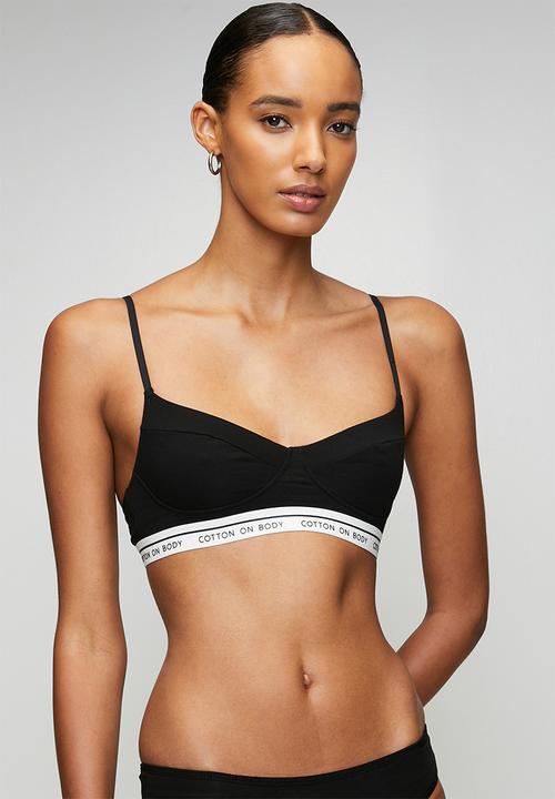 Cotton On - Branded Cotton Balconette Bralette 2 Pack - Black/White