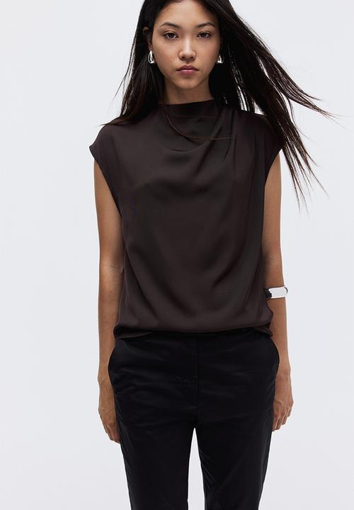 H&M - Cap-sleeved blouse - dark brown