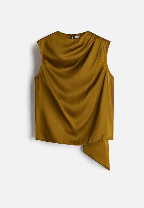 H&M - Draped satin blouse - golden olive