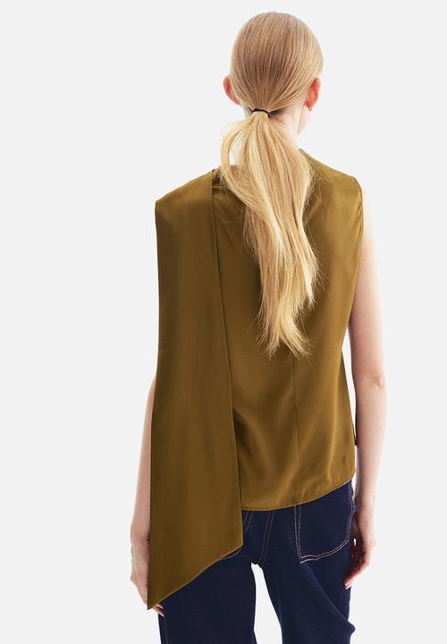 H&M - Draped satin blouse - golden olive