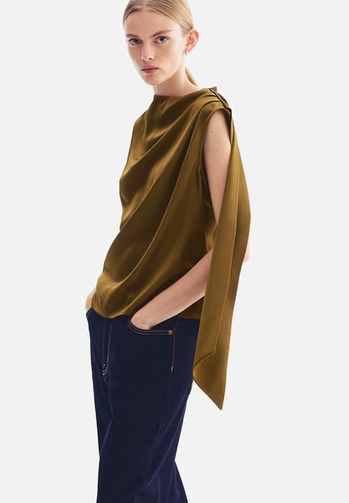 H&M - Draped satin blouse - golden olive