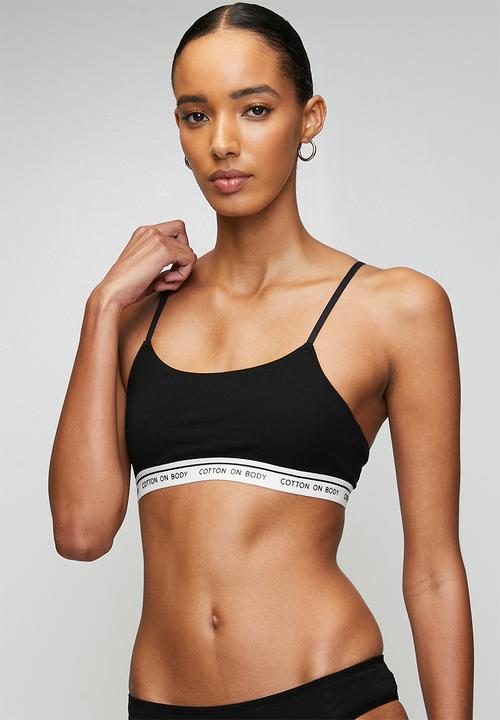 Cotton On - Branded Cotton Scoop Bralette 2 Pack - Black/White