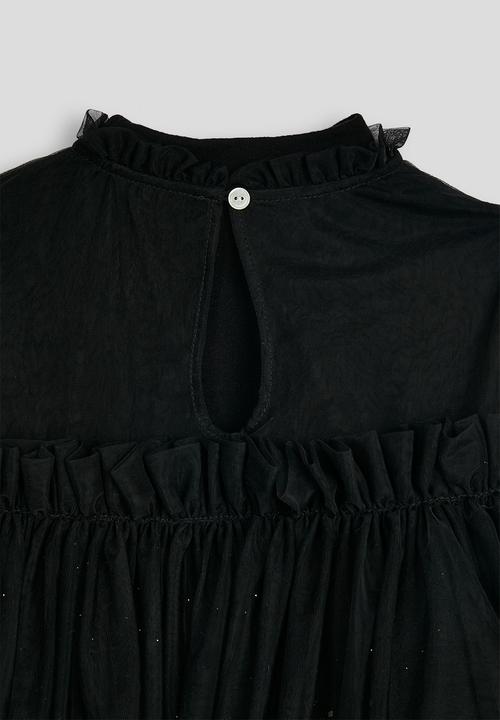 Pop Candy - Fitted dress with frilled overlay - black