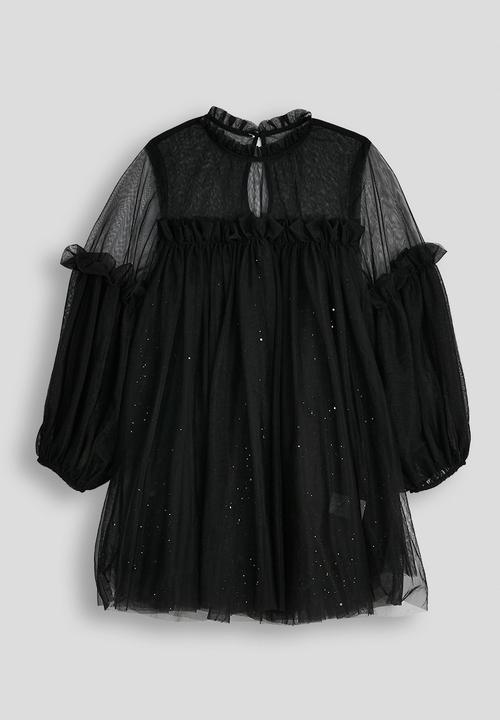 Pop Candy - Fitted dress with frilled overlay - black