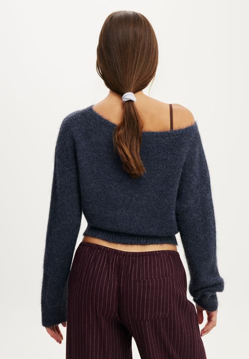 Cotton On - Fluffy off the shoulder knit - steely blue