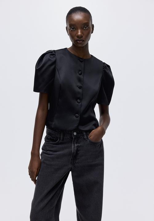 H&M - Puff-sleeved blouse - black