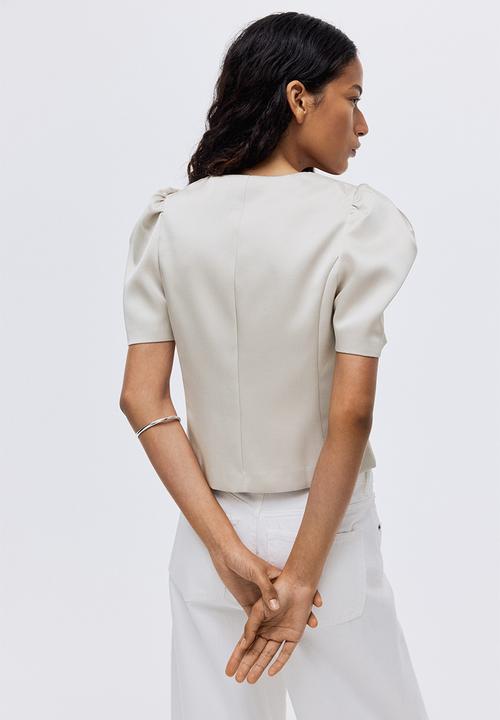 H&M - Puff-sleeved blouse - light greige
