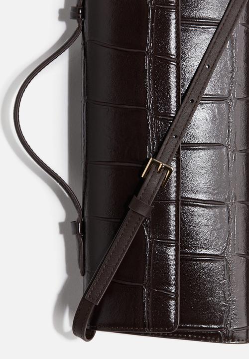 H&M - Rectangular crossbody bag - dark brown crocodile pattern