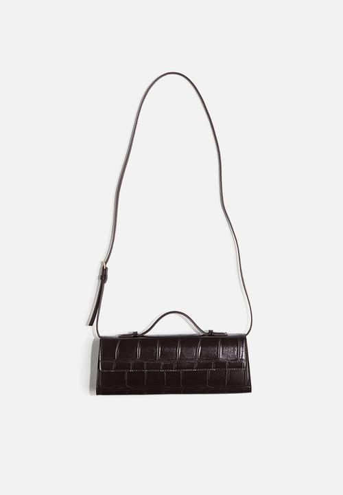 H&M - Rectangular crossbody bag - dark brown crocodile pattern