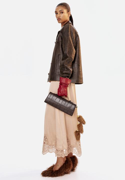Rectangular crossbody bag - dark brown/crocodile pattern - 1302715001