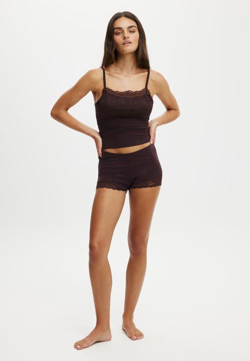 Cotton On - Dreamy soft lace overlay cami - chocolate plum