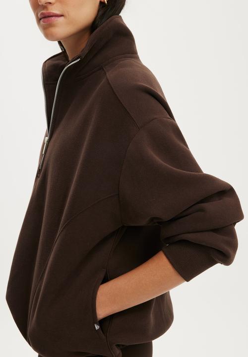 Cotton On - Plush Half Zip Sweatshirt - French Roast