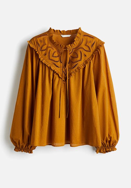 H&M - Broderie anglaise-detail blouse - mustard yellow 