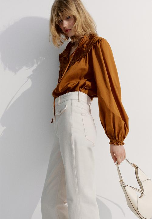 H&M - Broderie anglaise-detail blouse - mustard yellow 