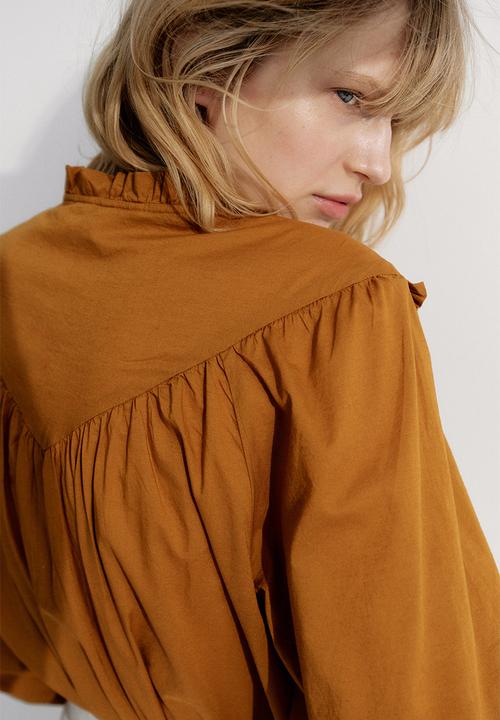 H&M - Broderie anglaise-detail blouse - mustard yellow 
