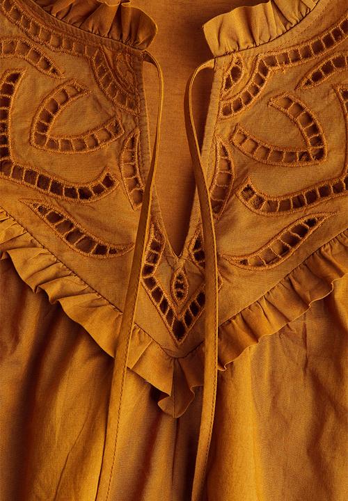 H&M - Broderie anglaise-detail blouse - mustard yellow 