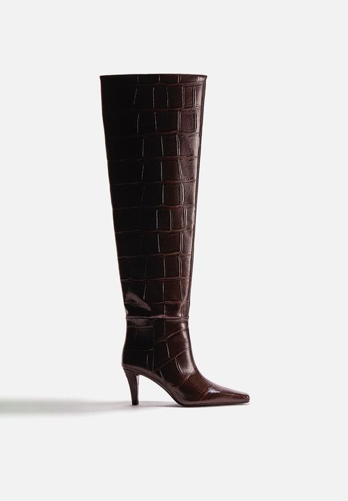 H&M - Over-the-knee boots - dark brown crocodile pattern