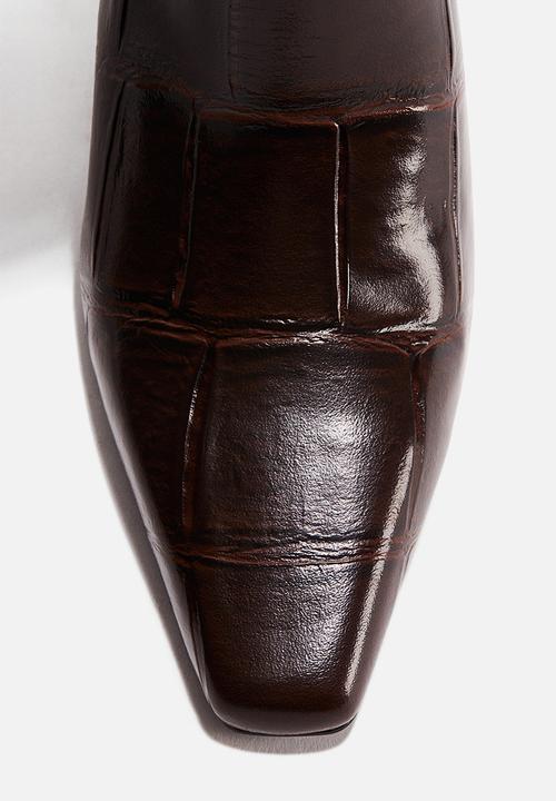 H&M - Over-the-knee boots - dark brown crocodile pattern