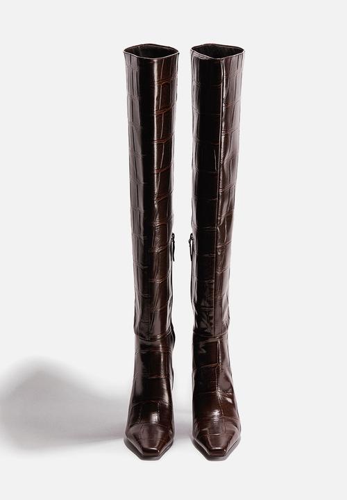 H&M - Over-the-knee boots - dark brown crocodile pattern