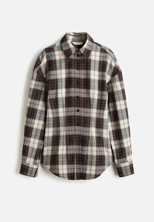 H&M - Waisted twill shirt - dark brown checked