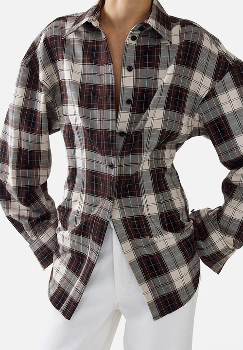 H&M - Waisted twill shirt - dark brown checked